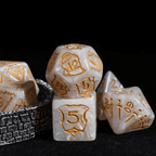Giant Fighter Pearl Dice (7) with Gold Numbers JUMBO Dice Set (Available in Several Colors) - White w/Gold