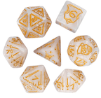Giant Fighter Pearl Dice (7) with Gold Numbers JUMBO Dice Set (Available in Several Colors) - White w/Gold
