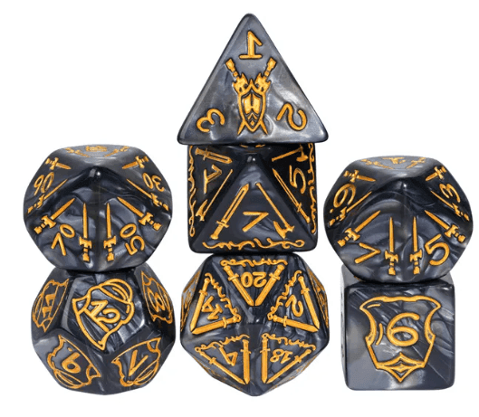 Giant Fighter Pearl Dice (7) with Gold Numbers JUMBO Dice Set (Available in Several Colors) - White w/Gold