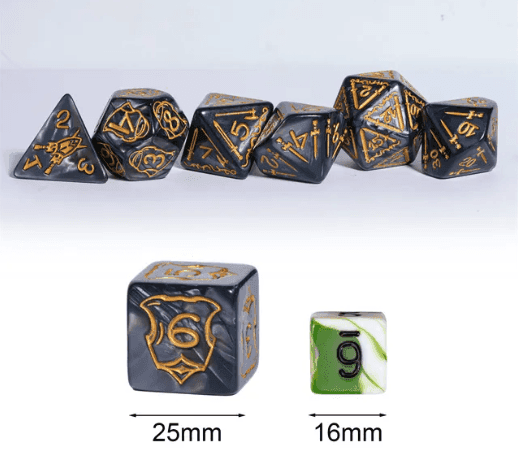 Giant Fighter Pearl Dice (7) with Gold Numbers JUMBO Dice Set (Available in Several Colors) - White w/Gold