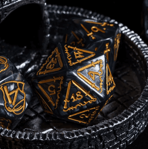 Giant Fighter Pearl Dice (7) with Gold Numbers JUMBO Dice Set (Available in Several Colors) - White w/Gold
