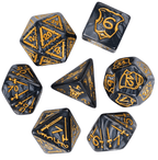 Giant Fighter Pearl Dice (7) with Gold Numbers JUMBO Dice Set (Available in Several Colors) - Black w/Gold