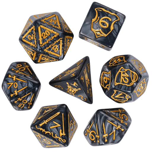 Giant Fighter Pearl Dice (7) with Gold Numbers JUMBO Dice Set (Available in Several Colors) - Black w/Gold