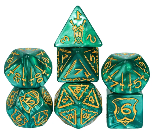 Giant Fighter Pearl Dice (7) with Gold Numbers JUMBO Dice Set (Available in Several Colors) - White w/Gold