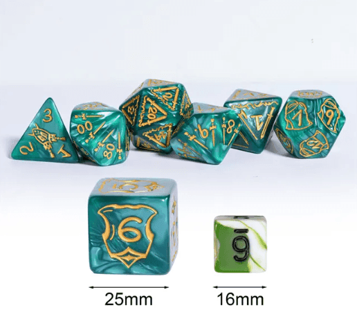 Giant Fighter Pearl Dice (7) with Gold Numbers JUMBO Dice Set (Available in Several Colors) - White w/Gold