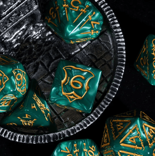 Giant Fighter Pearl Dice (7) with Gold Numbers JUMBO Dice Set (Available in Several Colors) - White w/Gold