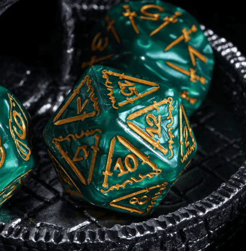Giant Fighter Pearl Dice (7) with Gold Numbers JUMBO Dice Set (Available in Several Colors) - White w/Gold