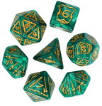 Giant Fighter Pearl Dice (7) with Gold Numbers JUMBO Dice Set (Available in Several Colors) - Green w/Gold