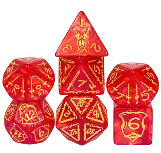 Giant Fighter Pearl Dice (7) with Gold Numbers JUMBO Dice Set (Available in Several Colors) - White w/Gold