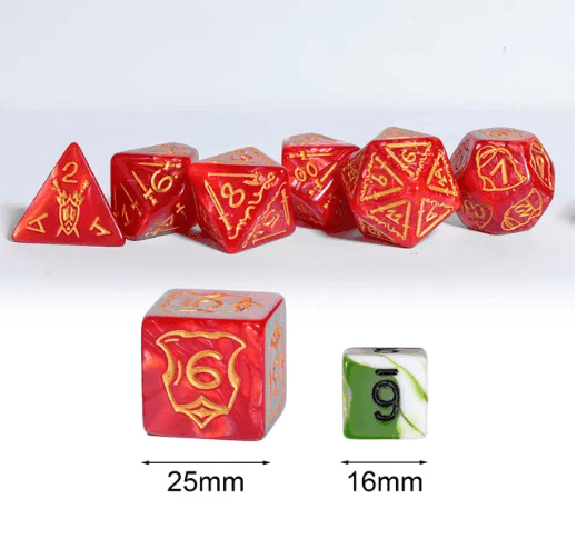 Giant Fighter Pearl Dice (7) with Gold Numbers JUMBO Dice Set (Available in Several Colors) - White w/Gold