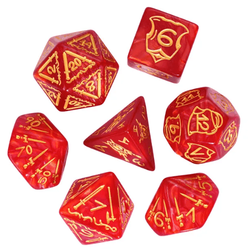 Giant Fighter Pearl Dice (7) with Gold Numbers JUMBO Dice Set (Available in Several Colors) - Red w/Gold
