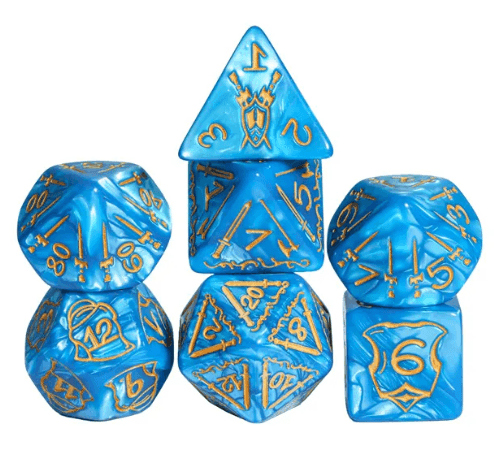 Giant Fighter Pearl Dice (7) with Gold Numbers JUMBO Dice Set (Available in Several Colors) - White w/Gold