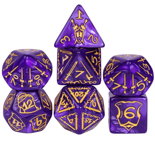 Giant Fighter Pearl Dice (7) with Gold Numbers JUMBO Dice Set (Available in Several Colors) - White w/Gold