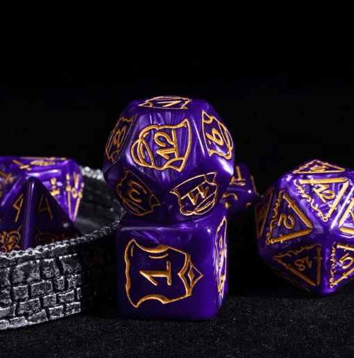 Giant Fighter Pearl Dice (7) with Gold Numbers JUMBO Dice Set (Available in Several Colors) - White w/Gold