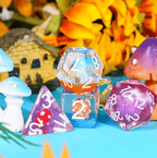 Enchanted Forest Mushroom Dice Set: 7-Piece Clear Resin RPG Dice w/Vibrant Botanicals - 