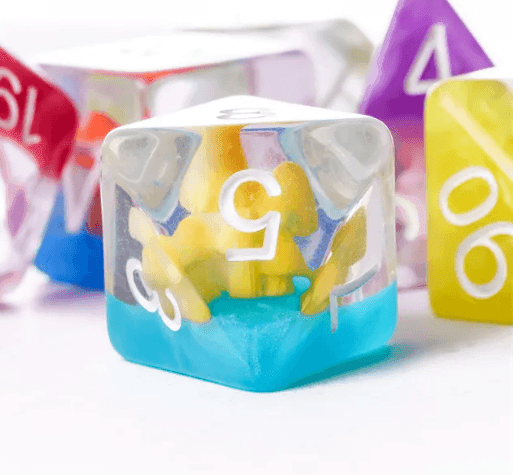 Enchanted Forest Mushroom Dice Set: 7-Piece Clear Resin RPG Dice w/Vibrant Botanicals - 