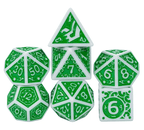 White with Green Irregular Pattern Fill: 7-Piece Acrylic Dice Set for D&D and RPG - 