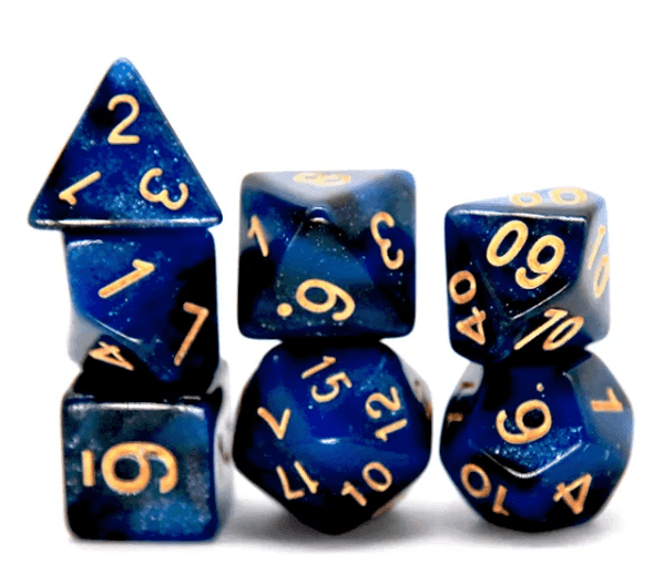Midnight Blue Polyhedral Dice Set | 7-Dice Blue Set with Subtle Glitter - 