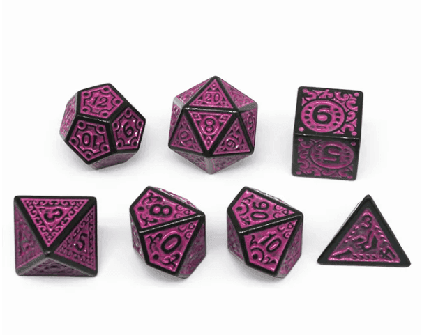 Black with Purple Ink Irregular Pattern Fill | 7-Dice Acrylic Dice Set - 