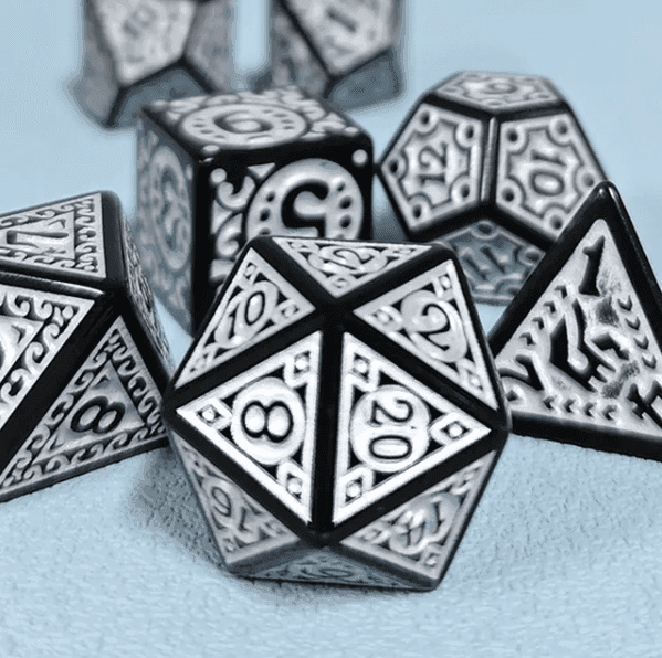 Black with White Ink Irregular Pattern Fill | 7-Dice Acrylic Dice Set - 