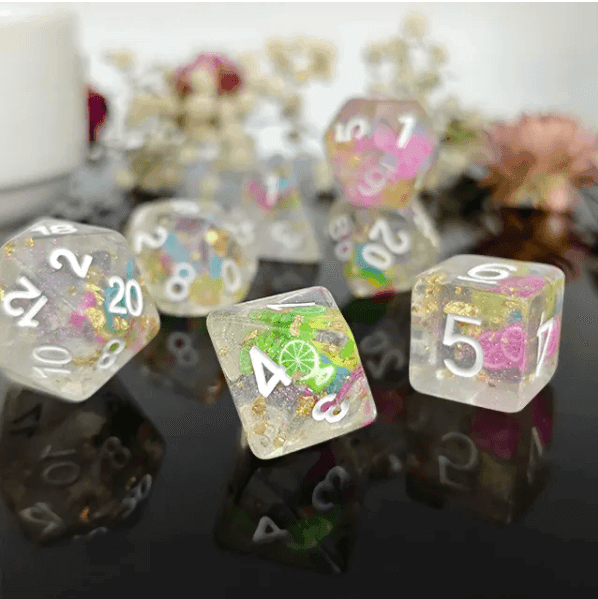 Fruit Medloy | 7-Dice Resin Dice Set DND Dice with Inclusion - 