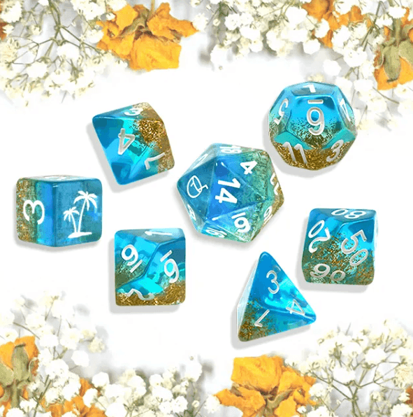 Coconut Themed Dice | 7-Dice Resin Dice Set Polyhederal Dice Set - 