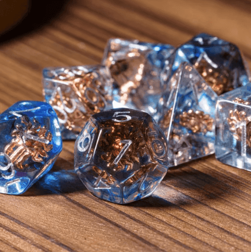Divine Radiance: Paladin's Celestial Sun Dice Set | Blue & Clear Sun Dice - 