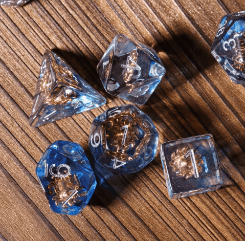 Divine Radiance: Paladin's Celestial Sun Dice Set | Blue & Clear Sun Dice - 