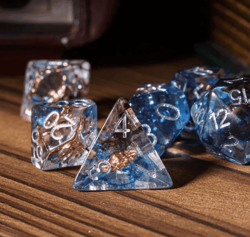 Divine Radiance: Paladin's Celestial Sun Dice Set | Blue & Clear Sun Dice - 