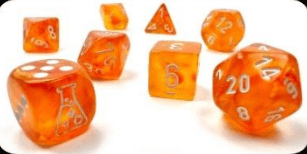 Borealis® Polyhedral Blood Orange/white Luminary™ 7-Die Set (with bonus die) - 