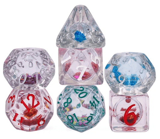 Random Liquid Core Dice 7-Dice Set | Resin Dice w/Liquid Glitter Inside - 