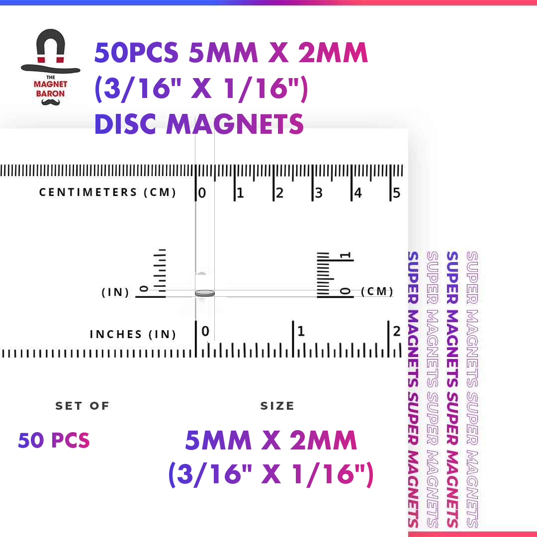 Engineering-Special - Diametrically Magnetized - 50pcs 5mm x 2mm (Approximately 3/16" x 1/16") Disc Magnets