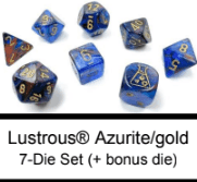 Lustrous® Polyhedral Azurite/gold 7-Die Set (with bonus die) - 