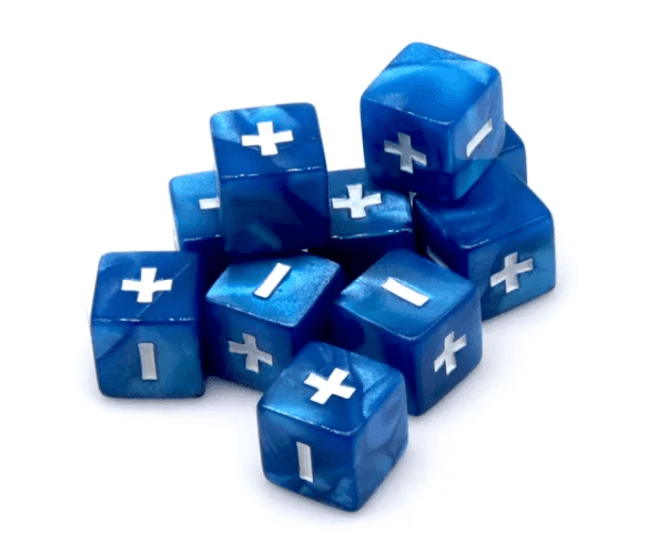 Pearl Blue Fudge Dice | 16mm Dice with White Plus / Minus and Blank Sides - 