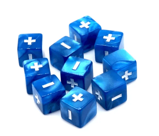 Pearl Blue Fudge Dice | 16mm Dice with White Plus / Minus and Blank Sides - 