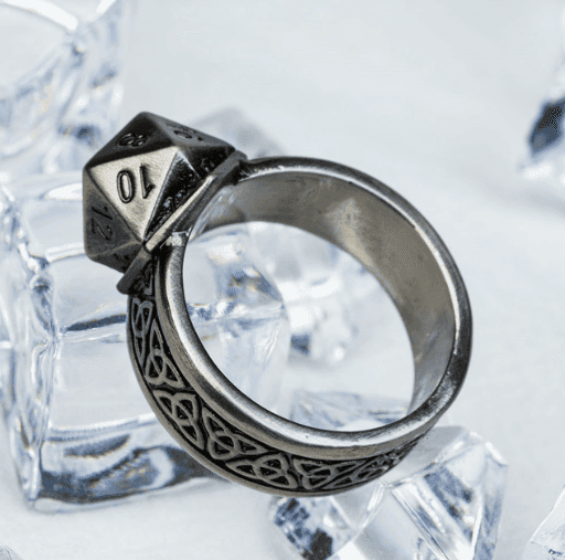 Dice Ring Silver Metal Triquetra | DND Convention Cosplay - 