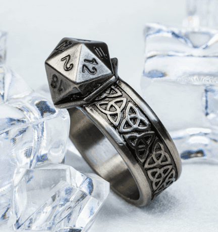 Dice Ring Silver Metal Triquetra | DND Convention Cosplay - 