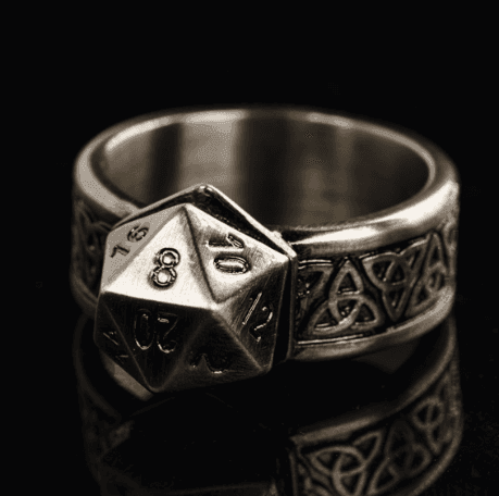 Dice Ring Silver Metal Triquetra | DND Convention Cosplay - 