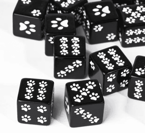 Black Cat Paw Dice Opaque w/White Paw Prints 16mm d6 Dice (sold per die) - 