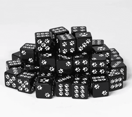 Black Cat Paw Dice Opaque w/White Paw Prints 16mm d6 Dice (sold per die) - 