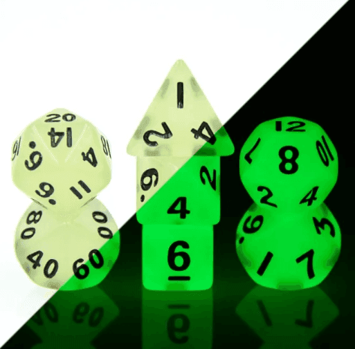 Green Glow 7-Dice Mini-Dice RPG Set Glow-in-Dark Miniature Dice - 