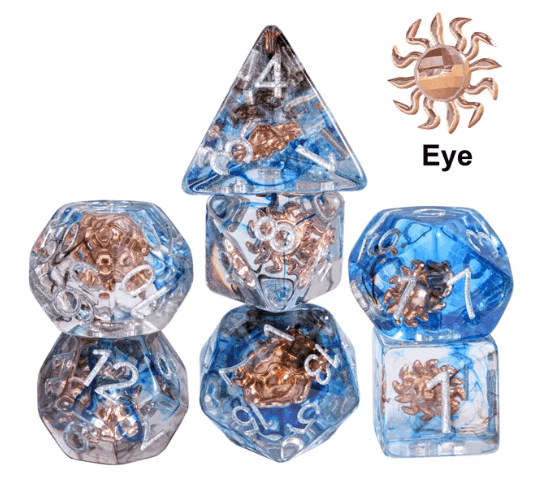 Divine Radiance: Paladin's Celestial Sun Dice Set | Blue & Clear Sun Dice - 