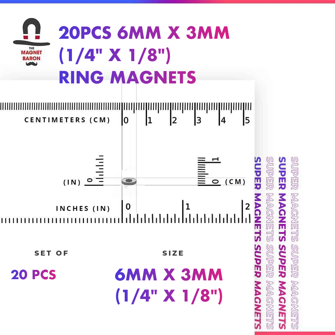 Engineering-Special - Diametrically Magnetized 20pcs 6mm x 3mm (Approximately 1/4" x 1/8") Ring Magnets