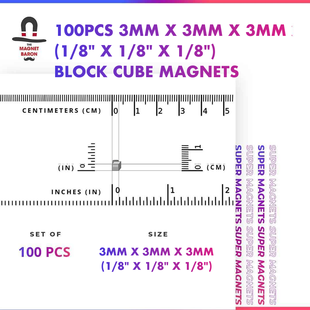 100pcs 3mm x 3mm x 3mm (Approximately 1/8" x 1/8" x 1/8") Block Cube Magnets