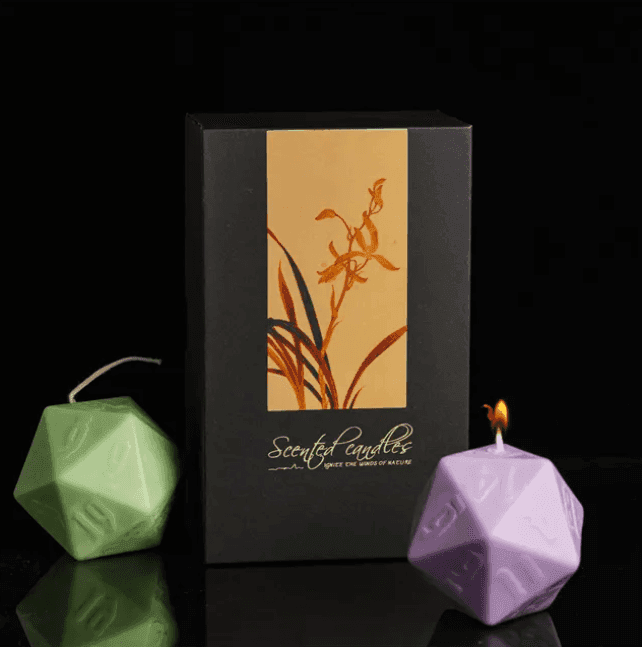 2x Dice Candle | 55mm Candle Dice with Carton Packaging (Purple/Green) - 