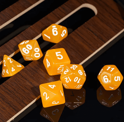 Sunburst Orange Semi-Opaque Acrylic 7-Dice Set - Perfect Starter Kit for RPG Enthusiasts - 