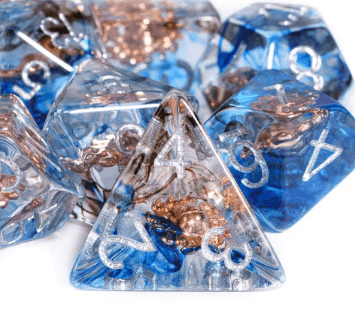 Divine Radiance: Paladin's Celestial Sun Dice Set | Blue & Clear Sun Dice - 