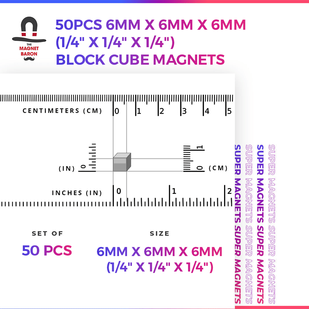 50pcs 6mm x 6mm x 6mm (Approximately 1/4" x 1/4" x 1/4") Block Cube Magnets