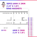 20pcs 6mm x 3mm (Approximately 1/4" x 1/8") Ring Magnets