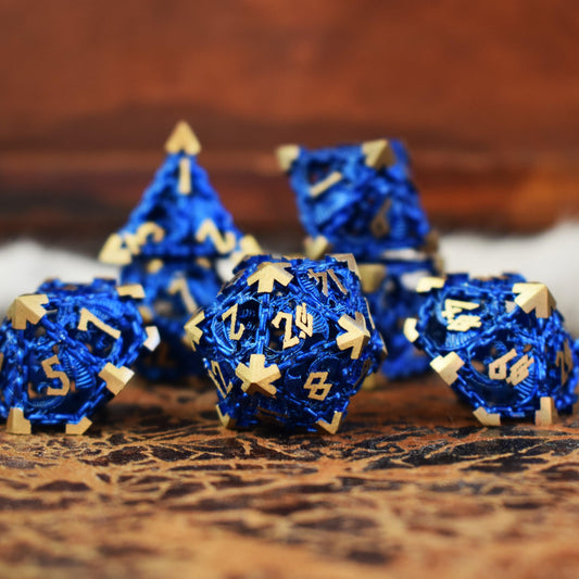 Dragon's Lair Hollow Metal Dice Set- Blue